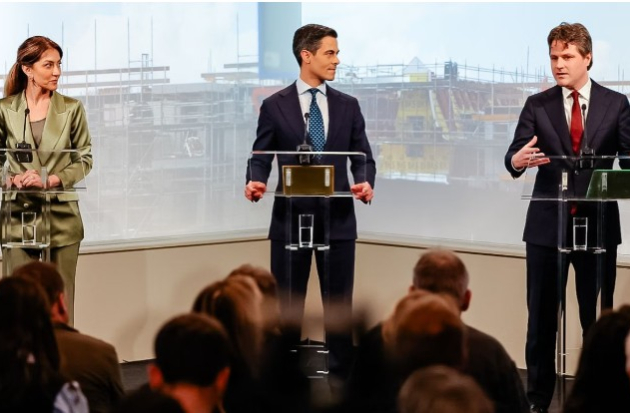 Rob Jetten (D66), Henri Bontenbal (CDA) en Dilan Yesilgoz (VVD)