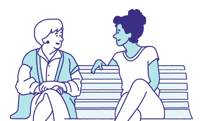 Illustratie van een oudere en jongere dame zittend op een bankje