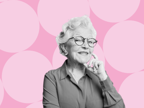 Mevrouw met gekleurde achtergrond